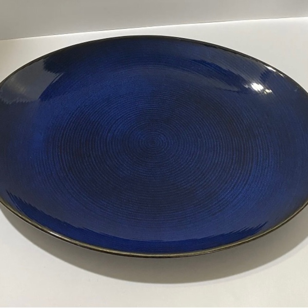 Large 16" Oval Cobalt Blue Thomas O'Brien Stoneware Platter With Circle Texture
